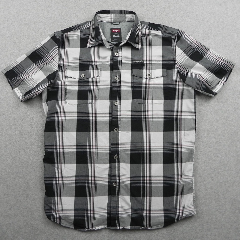 Wrangler Shirt Mens Medium Regular Fit Utility Button Up Plaid Short Sleeve